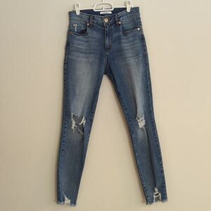 STS Blue Denim Jeans Gold Brown Distressed Raw Hem - Size 5